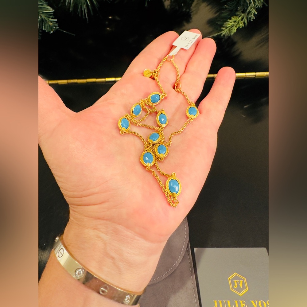 NWT authentic luxury RARE Julie Vos Gold Necklace with Turquoise Stones - Picture 16 of 16